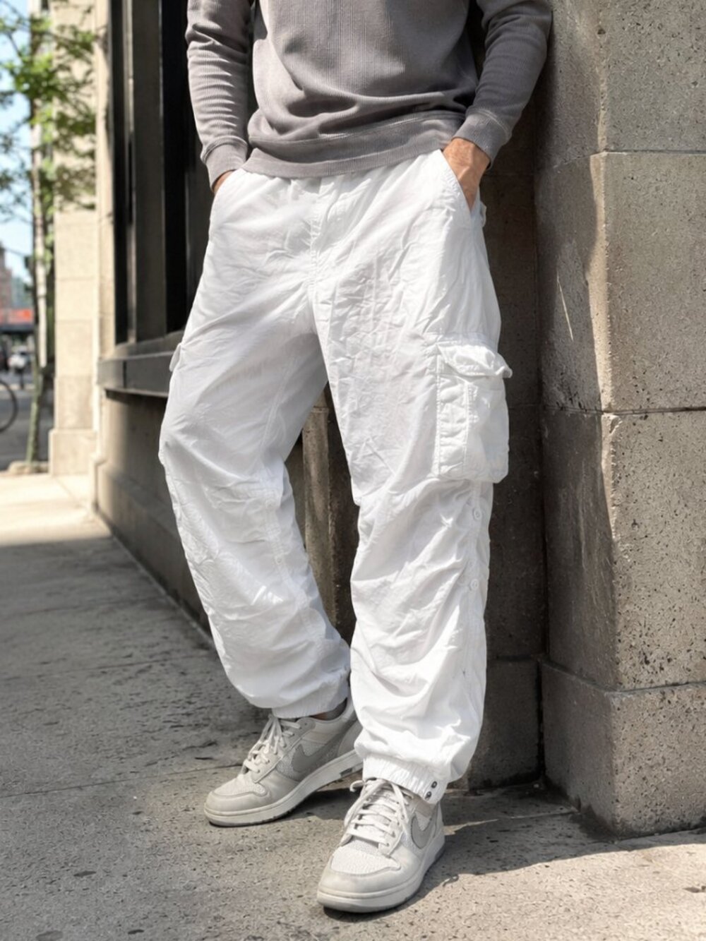 Schott NYC Mens White Cargo Pants Y2K White Woven Lightweight 32